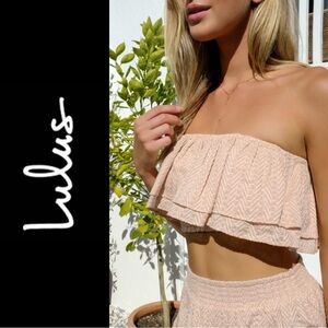 NWT Lulu’s Blush Embroidered Ruffle Tiered Strapless Crop Top / Medium